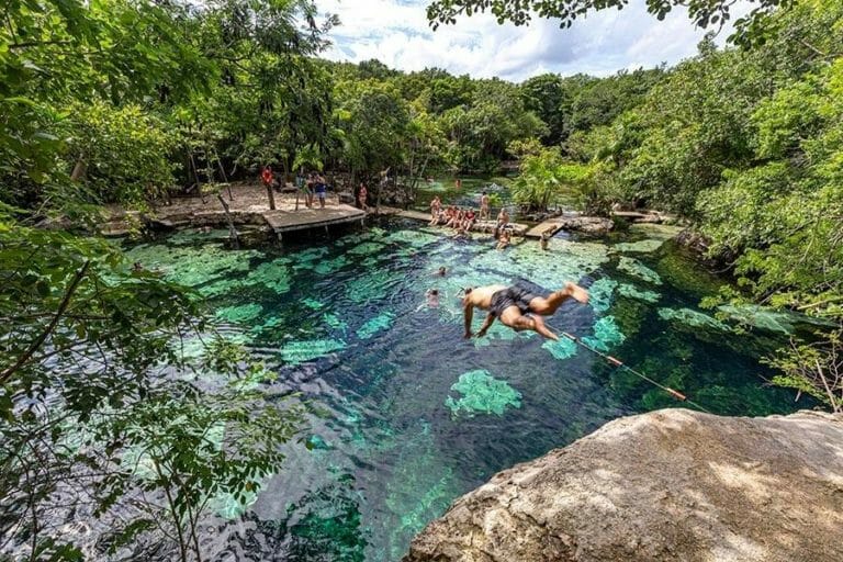 Cenote Azul dive head first