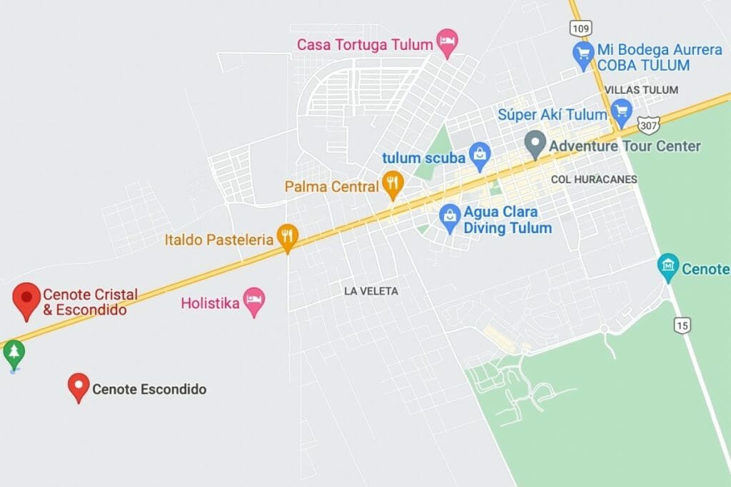Cenote Cristal and Escondido Map