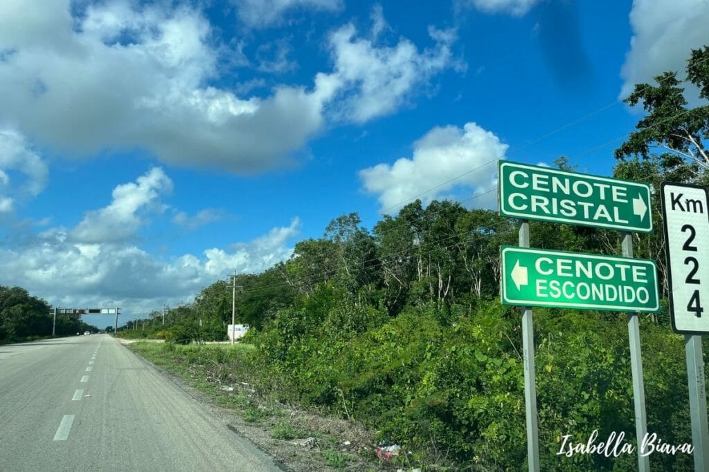 Cenote Cristal and Cenote Escondido road sign